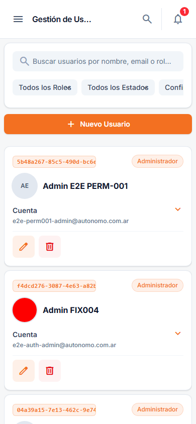Usuarios mobile Admin