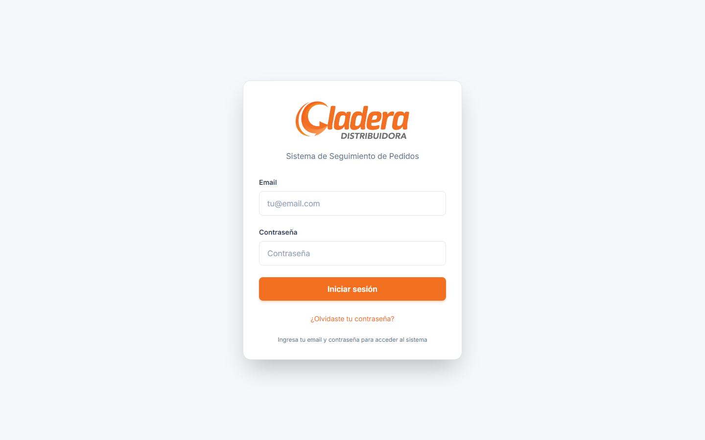 Pantalla de login con campos de email y contraseña