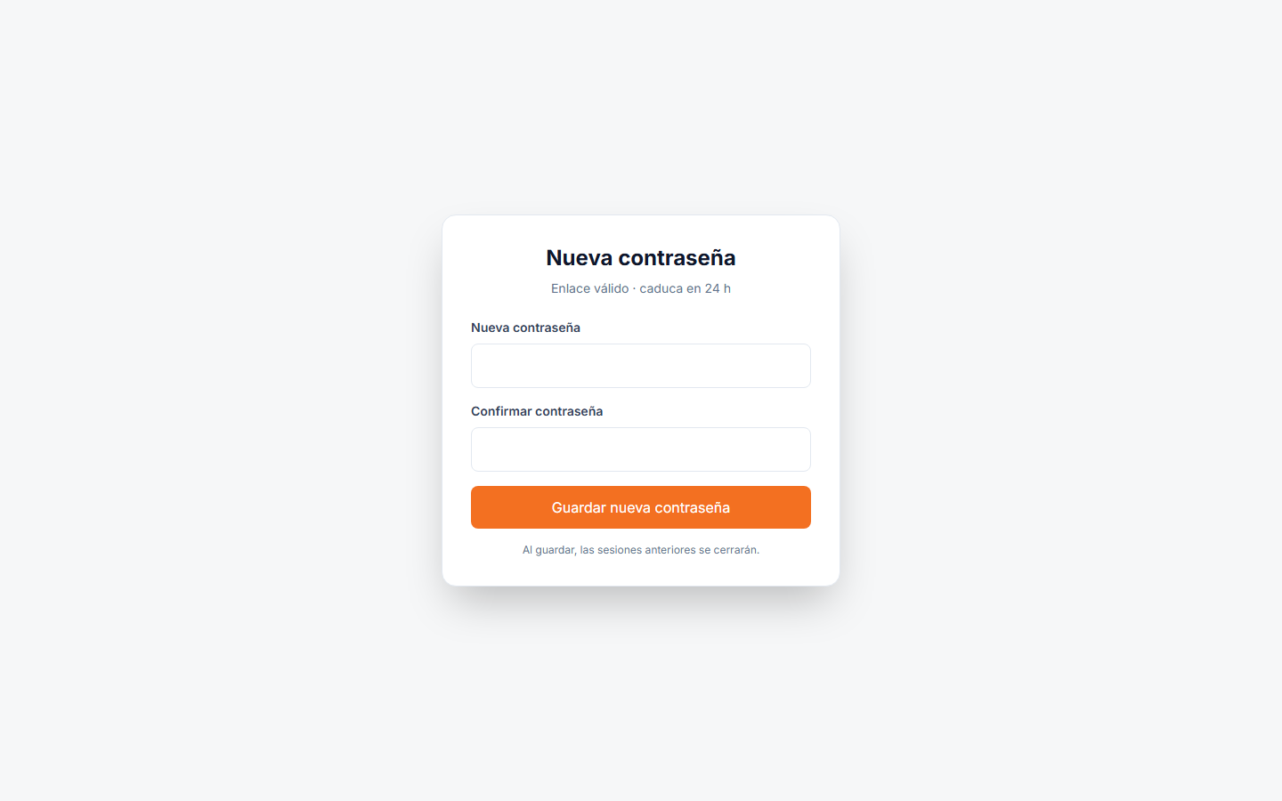 Formulario de activación y definición de contraseña desde enlace