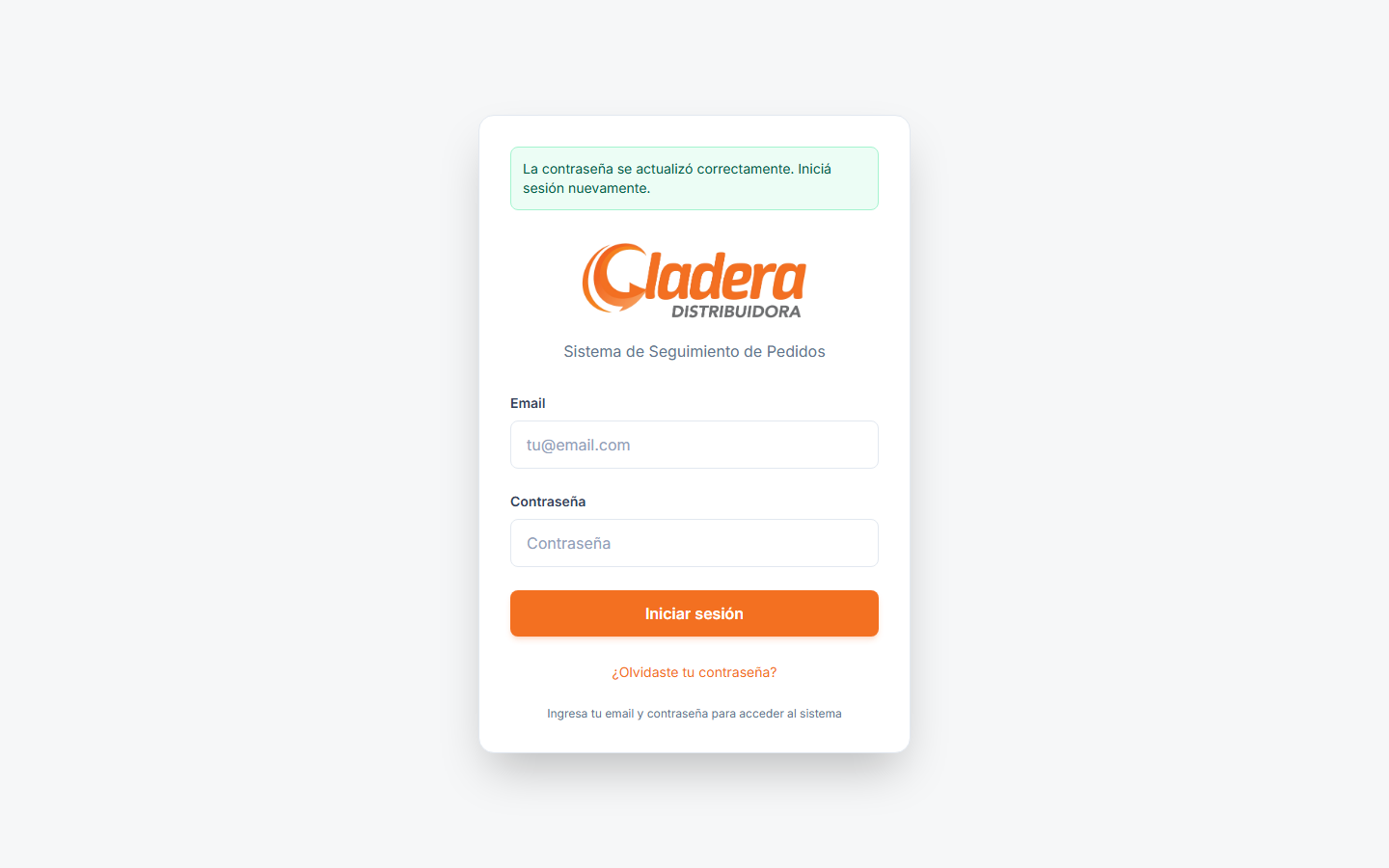 Pantalla de login luego de completar activación