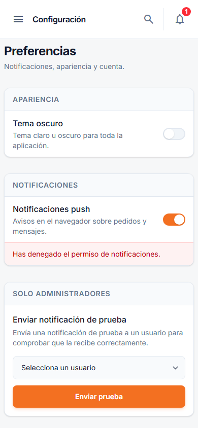 Configuración mobile