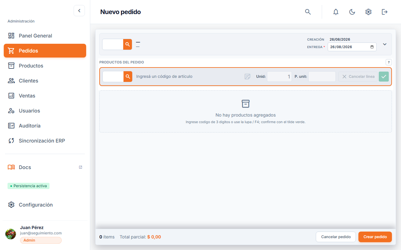 Historial actualizado después de borrar una fila