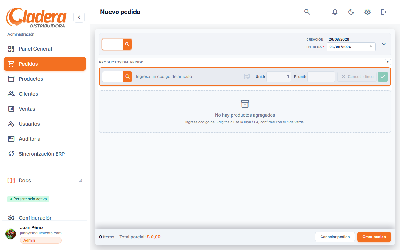 Formulario de crear pedido sin popup de historial después de cerrar sesión y volver a entrar
