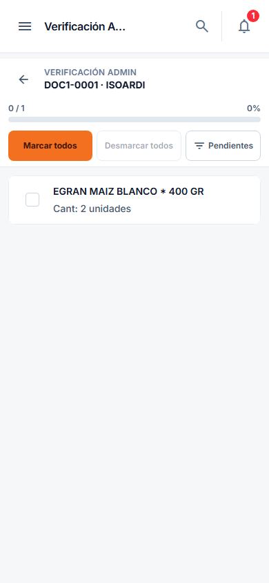 Lista de ítems con toggles de verificación